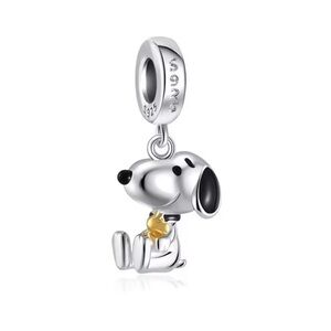 Peanuts Snoopy hugging Woodstock Silver and Gold Dog Charm Pendant